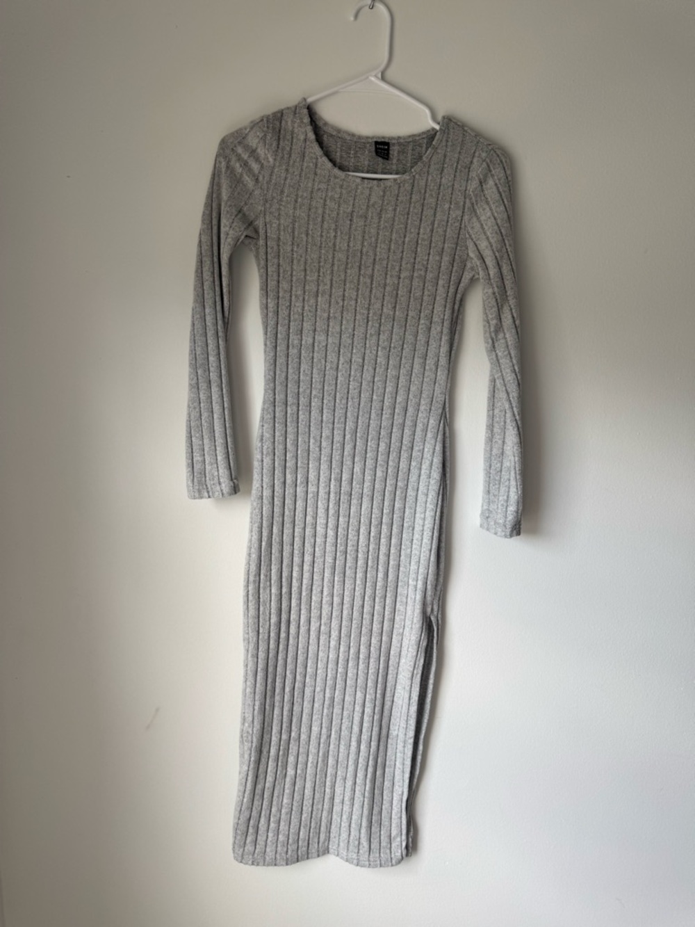 Ribbed Long Sleeve Midi Dress - Gray